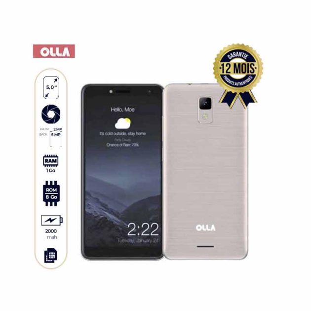 Smartphone OLLA M5 - 8Go/1Go RAM – 5MP - 2000 mAh - 5,0" - Dual Sim - Blanc