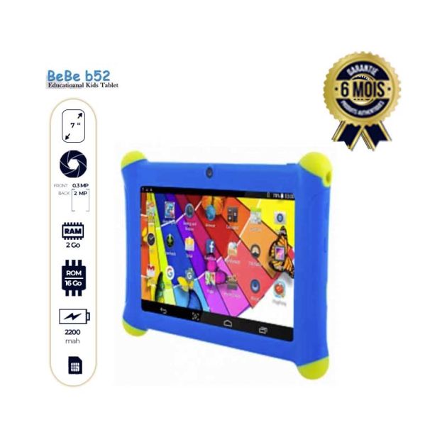 Tablette éducative Bébé Tab B52 AFRICA EDITION 2020 - Tablette - 7 pouces - 16Go/2Go - 0.3MP+0.3MP/2MP - 2200mah