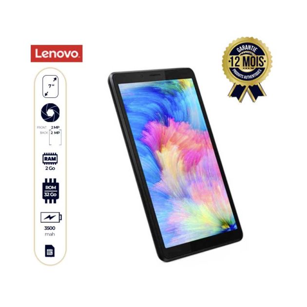 TABLETTE LENOVO M7 4G - Tablette - 32Go/2Go RAM - 2MP/2MP -1 SIM - 3500mAh - 7" - 12 mois  de garantie