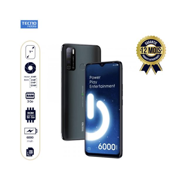 Tecno Spark Power 2 Air  - 32 Gb Rom/ 3Gb Ram - 13MP+5MP+2MP/8MP - 6000mah - 12 Mois