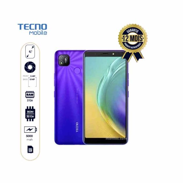 TECNO POP 4 - 32/2Go Ram - 8MP/5MP -12 Mois+glass offerte