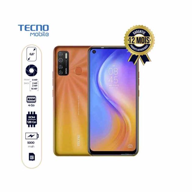 TECNO SPARK 5 PRO  - Smartphones - 6,6" - 128GB/ 4GB - 16MP+2MP+2MP/8MP - 5000mAh (glass+pochette offert)
