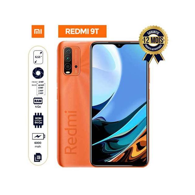 Xiaomi Redmi 9T - 6,53 pouces - 64 Go/4Go RAM - 48MP+8MP+2MP+2MP/8MP - 6000 mAh - 24 Mois