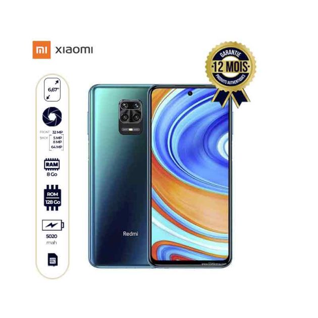XIAOMI REDMI NOTE 9 PRO MAX - 128Go/8Go RAM - 64MP/32MP - 5020mAh - 4G - 6,67" - Dual Sim - 12 mois garantie