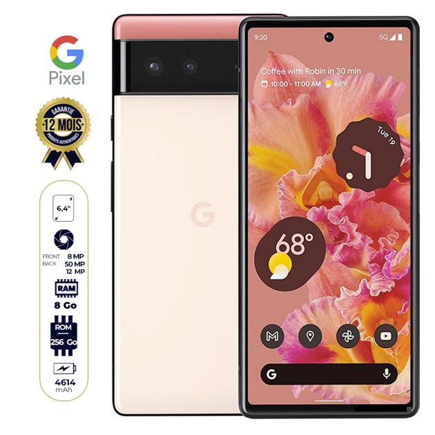 Google Pixel 6 5G - 6,4" - 256 Go/8Go RAM - 50MP/8MP - (1Nano SIM + eSIM) - 4614mAh - Garantie 12 Mois