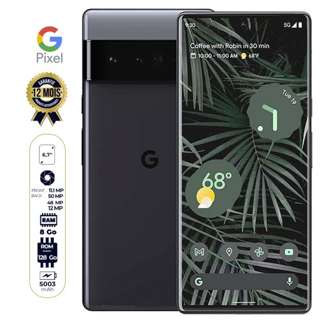 Google Pixel 6 Pro 5G  seconde main avec carton et accessoires - 6.7" - 128 Go - 12Go RAM - (1Nano SIM + eSIM) - 50MP - 5003 mAh - Garantie 03 Mois
