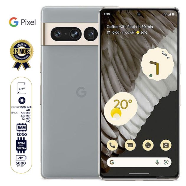 Google Pixel 7 Pro 5G - 6,7" - (1Nano SIM + eSIM) - 512 Go/12Go - 50MP/10.8MP - 5000 mAh - Garantie 12 Mois