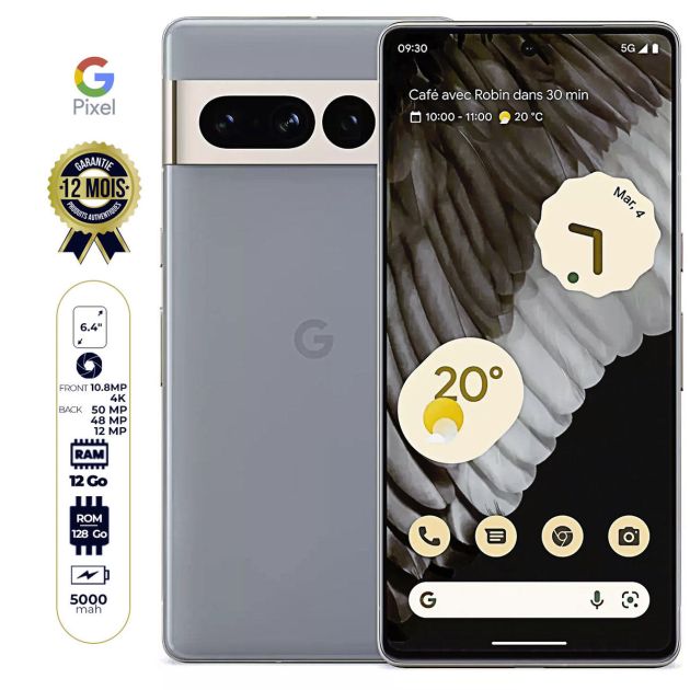 GOOGLE PIXEL 7 PRO 5G - 6.7" - 128Go/12Go - 50MP+48MP+12 4K/10.8MP 4K - Dual sim - 5000mAh - 12 mois