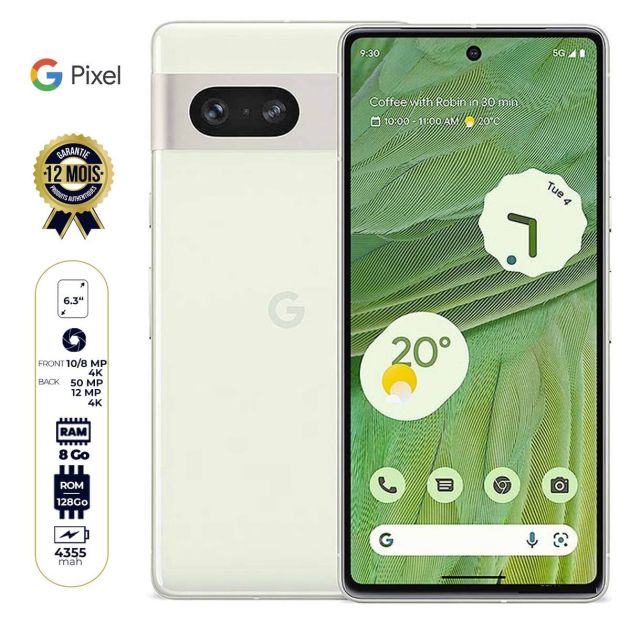 Google Pixel 7 5G -  6.3" - (1Nano SIM + eSIM) - 128Go / 8 Go RAM - 50MP+12MP /10.8MP -  4355 mAh - 12 Mois de garantie