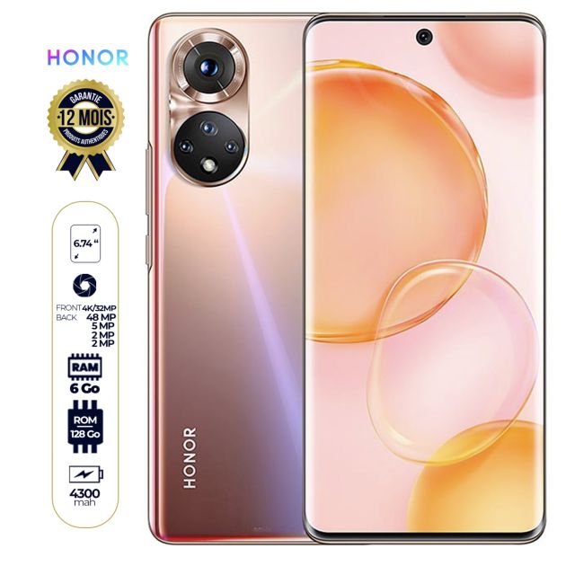 Honor 50 5G Ecran Incurvé - 128Go/ 6Go RAM - 6.57 " - Deux SIM - 108MP+8MP+2MP+2MP 4K/32MP - Garantie 12 mois