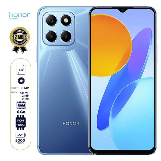 Honor X8 5G - 6.52" - 128 Go/6Go RAM - Dual Nano SIM - 48MP+2MP+2MP/8MP - Empreinte Digitale - 5000 mAh - Garantie 12 Mois