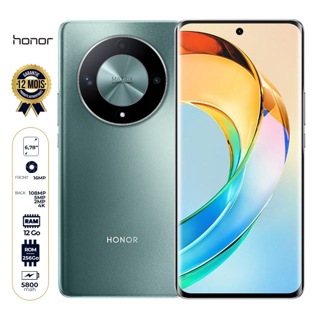 Honor X9b 5G - 256 Go - 12Go - 6,78 pouces - Dual Nano SIM - 108 MP + 5 MP + 2 MP/16MP - 5800mAh - Garantie 12 mois