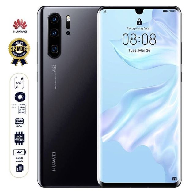 Huawei P30 Pro - 6.47" - 128 Go/8Go RAM - 2 SIM - 40MP/32MP - 4200mAh - 12 mois de garantie