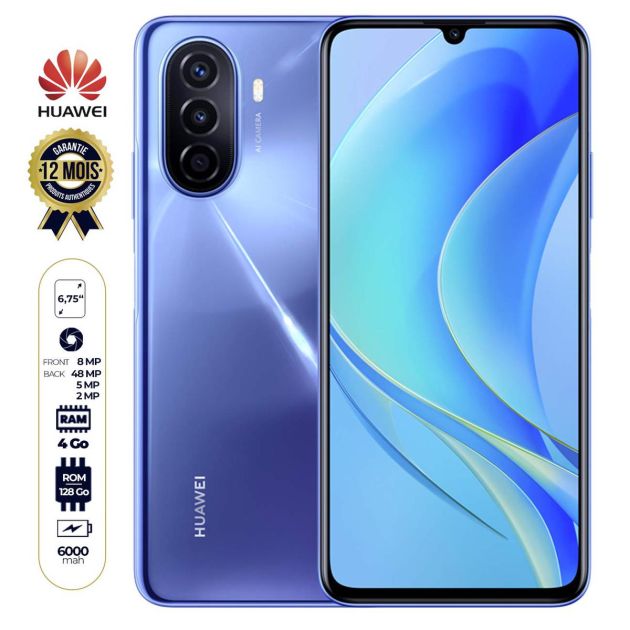 HUAWEI NOVA Y70 - 6.75" - 128Go/4Go - 48MP/8MP - 6000mAh - Garantie 13 mois