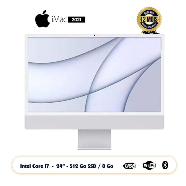 Apple iMac 2021 - 24" - Puce Apple M1 - 512Go/8 Go Ram - 12 mois de garantie - livraison 3 à 5 jours