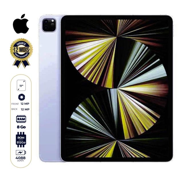  iPad Pro 11 pouces - Apple 2021 (Wi-Fi + 5G) - 512 Go/8 Go RAM - 12MP/12MP - 4088 mAh - Garantie 12 mois