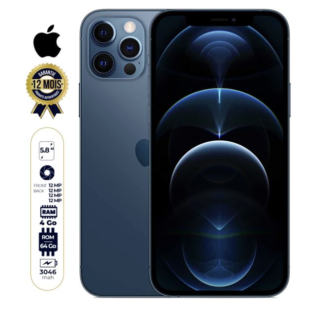 iPhone 11 Pro - 5.8" - 64Go/4Go RAM - A13 Bionic - nano SIM + eSIM - 12MP/12MP - 3046 mAh - 12 mois de garantie