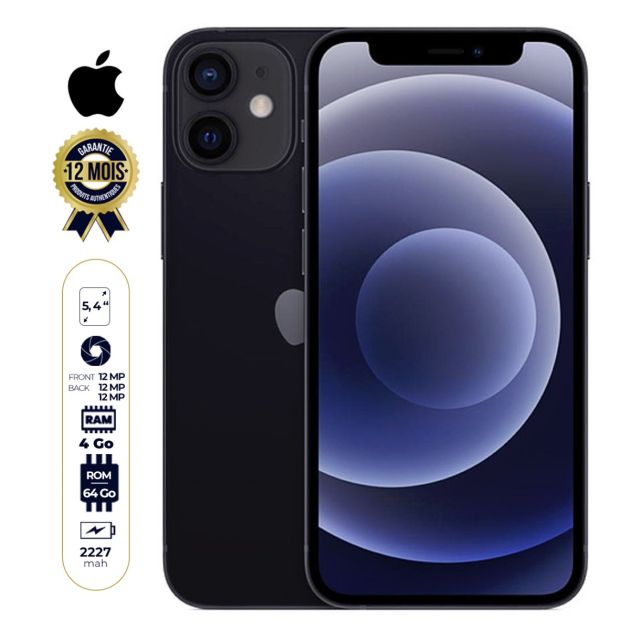 iPhone 12 Mini - Apple - 256Go/4Go - 12MP - 5G - 5.4" - 12 mois