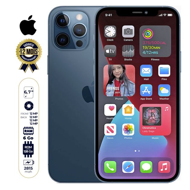 iPhone 12 Pro Max  seconde main- 128Go/6Go RAM - 12MP+12MP+12MP/12MP  - 4K - Li-Ion 2815 mAh - 6,7" - 5G - 03 mois
