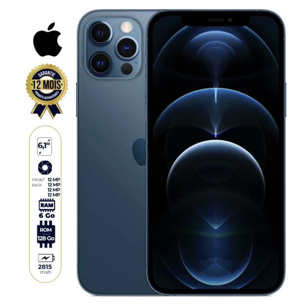 IPHONE 12 PRO seconde main - 128Go/6Go RAM - 12MP+12MP+12MP/12MP  - 4K - Li-Ion 2815 mAh - 6,1" - 5G - 03 mois