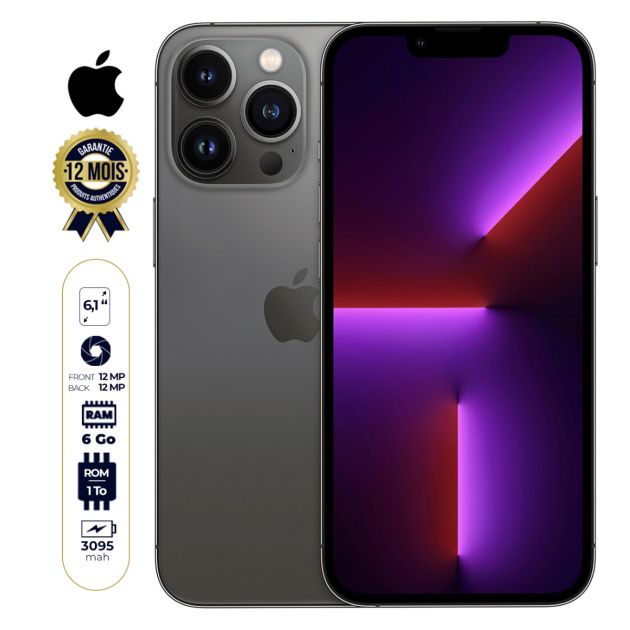 IPhone 13 pro - Apple - 1To/6Go - 6.1'' - 2 SIM - A15 Bionic chip - 3095 mAh - Garantie 12 mois