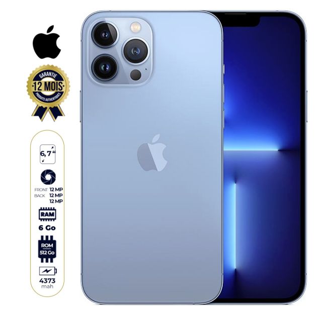 Iphone 13 pro Max - Apple - 128Go/6Go - DUAL NANO SIM - 12MP/12MP - 4373mAh - 12 mois Garantie