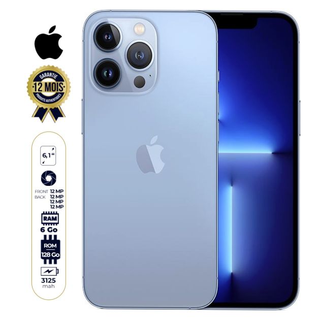 Iphone 13 Pro - Dual SIM - 6.1 pouces - 128Go/6Go Ram - 12MP/12MP - 3125 mAh - iOS 15 - Garantie 12 Mois