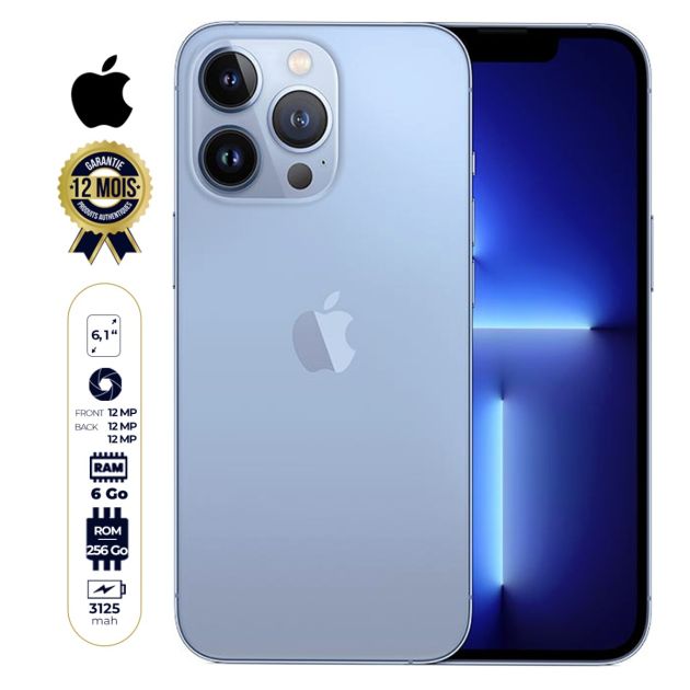 Iphone 13 Pro - Dual SIM - 6.1 pouces - 256Go/6Go Ram - 12MP/12MP - 3125 mAh - iOS 15 - Garantie 12 Mois