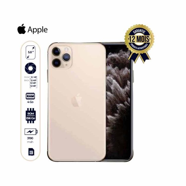 iPhone 11 Pro seconde main -256Go/4Go RAM - Triple caméra Arrière - Nano Sim