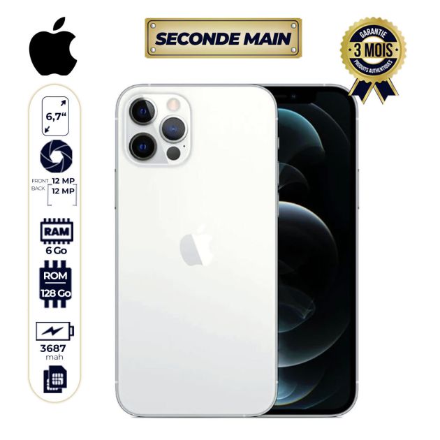 Iphone 12 Pro Max - white - 6,7" - 128 Go/4Go RAM - 12 Mpx/12 Mpx - 3687 mAh - Seconde main