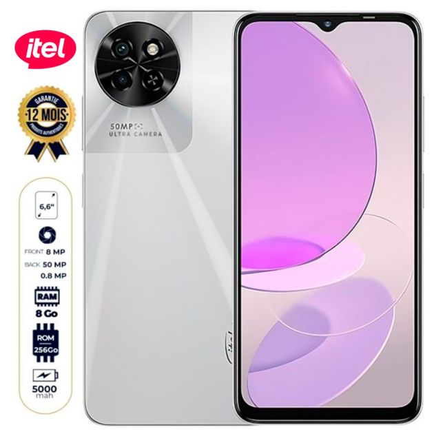 Itel S23 - 256 Go/8Go RAM - 6.6" - 2 Nano SIM - 50MP+0.08 MP/8MP - 5000mAh - Empreinte digitale - Garantie 12 Mois