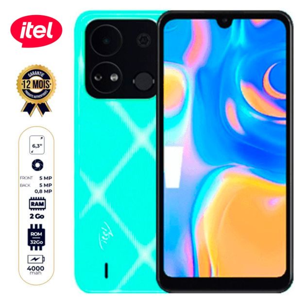 ITEL A04 - 32 Go/ 2Go RAM - 6.3" - 2 Nano SIM - 5MP+0.8MP/5MP - 4000mAh - Garantie 12 Mois