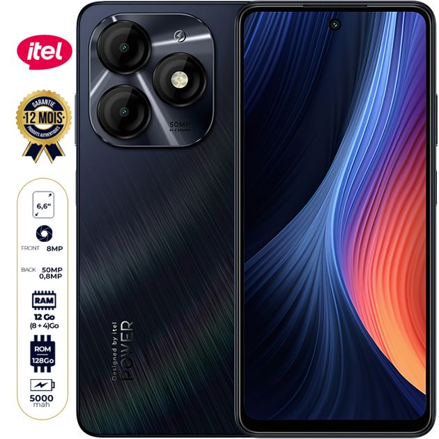 Smartphone itel P55 - 128 Go - 4Go+ 8Go extensible - 6.6” - Dual Nano SIM - 50MP+0.8MP/8MP - 5000mAh - Garantie 12 Mois