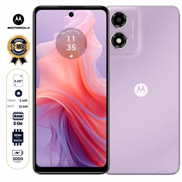 Motorola Moto E14 - 64Go - 2Go RAM - 6.56 pouces - 13MP/5MP - Double Nano SIM - 5000mAh - Garantie 12 mois