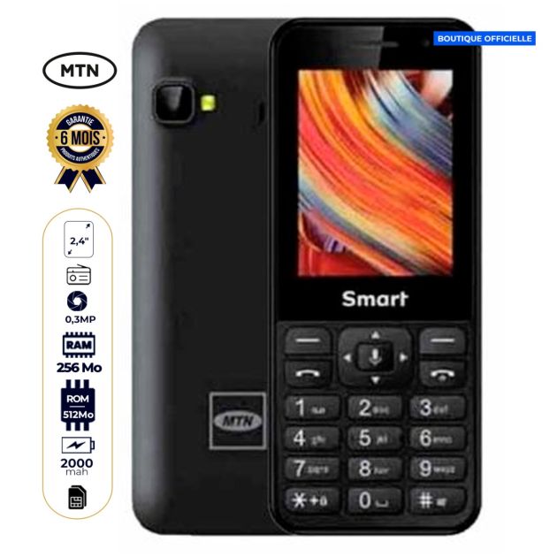 MTN SMART T - Feature Phone - 512Mb Rom/256Mb RAM - 0.3MP - 2000mAh - 2,4" - 3G - Dual Sim - Noir
