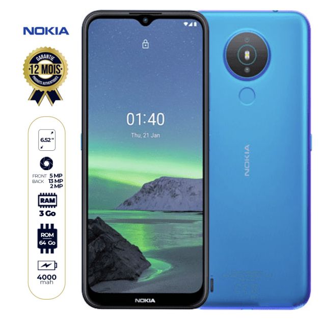 NOKIA 1.4 - 64 Go/3 Go - 6.52" - Dual nano sim - 8MP+2MP/5MP - 4000mAh - 12 mois de garantie