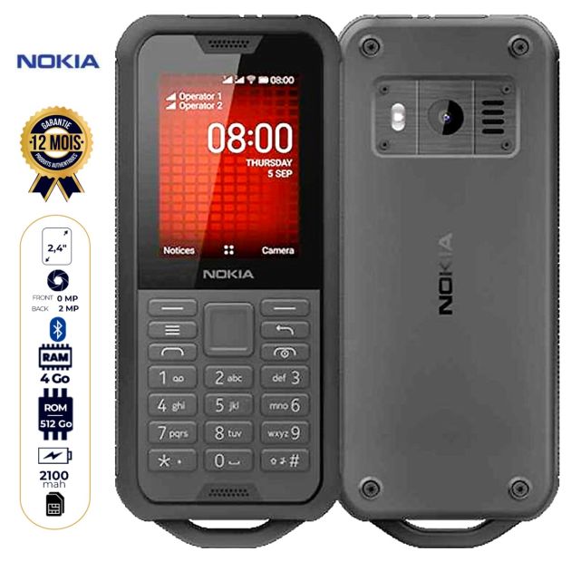 Nokia 800 Tough 4G 2019 - 4Go/512Mo RAM - Dual sim - 2 MP - Noir - 12 mois
