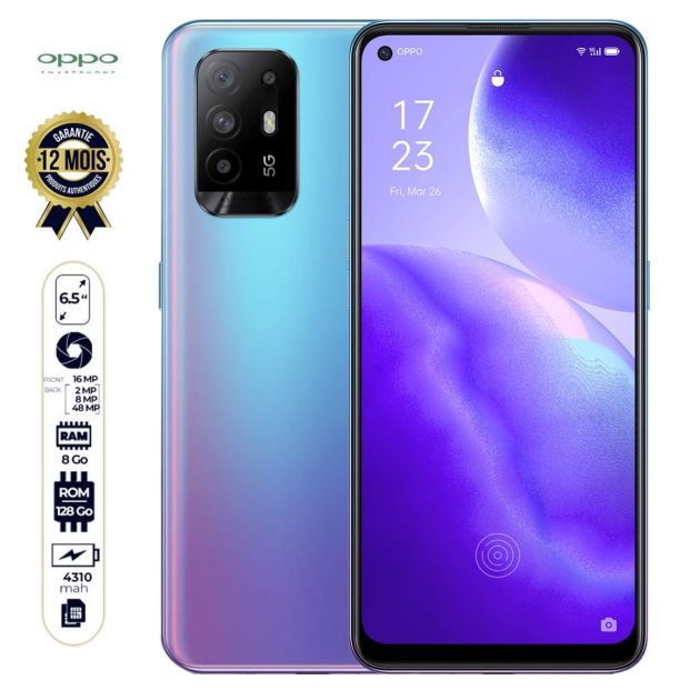 Oppo Reno 5Z - 6.5" - 128Go/8Go RAM - 2 SIM - 48MP/16MP - 4310 mAh -12 mois de garantie