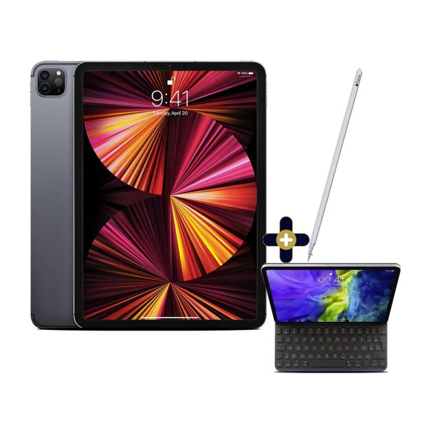 Pack 2021 Apple 11 pouces iPad Pro (Wi‑Fi + Cellular) - 128Go/8Go +Apple pencil 2 + Smart Keyboard Folio pour iPad Pro 11
