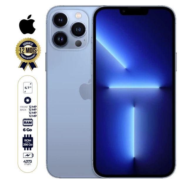 Iphone 13 pro Max - Dual SIM - 6.7 pouces - 256Go/6Go Ram - 12MP/12MP - 4373mAh - iOS 15 - Garantie 12 Mois