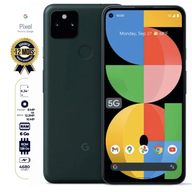 Google Pixel 5A 5G - 6.34” - 128 Go/6Go RAM - (1Nano SIM + eSIM) - 12MP+16MP/8MP - 4680mAh - Garantie 12 Mois