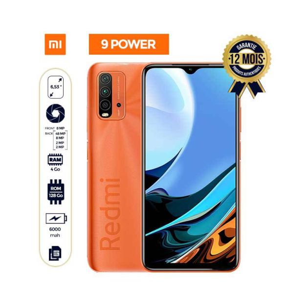 Xiaomi Redmi 9 Power - 6.53 pouces - 128Go/4Go RAM - 48MP/8MP/2MP/2MP/8MP - 6000mAh - Garantie 12Mois