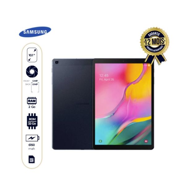 Samsung  Tab A 2019- 32Go/2Go RAM - 6150mAh - Noir + Glass et Pochette