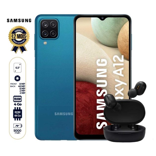 SAMSUNG GALAXY A12 + REDMI AIRDOTS - 24 mois de garantie
