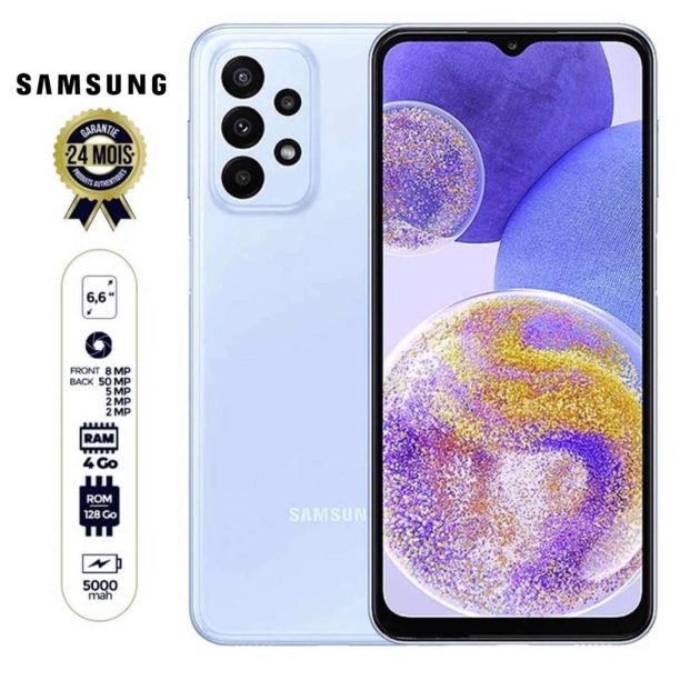 Samsung Galaxy A23 - 6.6" - 128 Go/4Go RAM - 2 SIM - 50MP/8MP - 5000mAh - 24 mois de garantie + Glass offerte