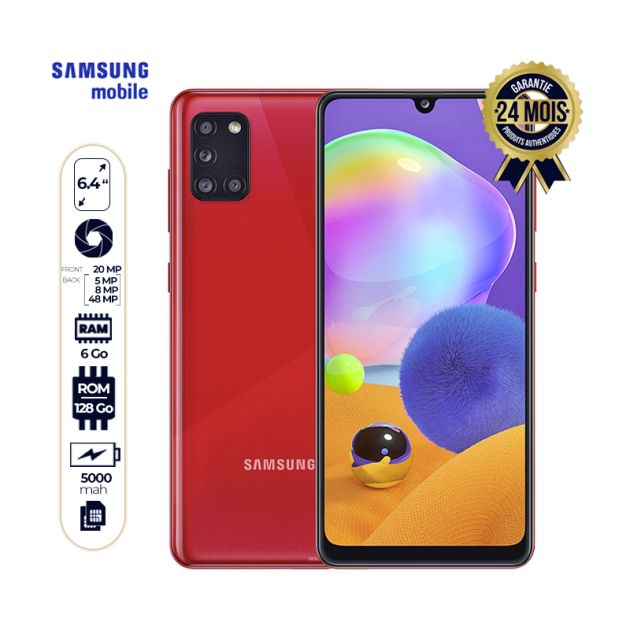 Samsung Galaxy A31 - 6.4 pouces - 128Go/6Go RAM - 48MP+8MP+5MP+5MP - 5000Mah - 24 mois de garantie