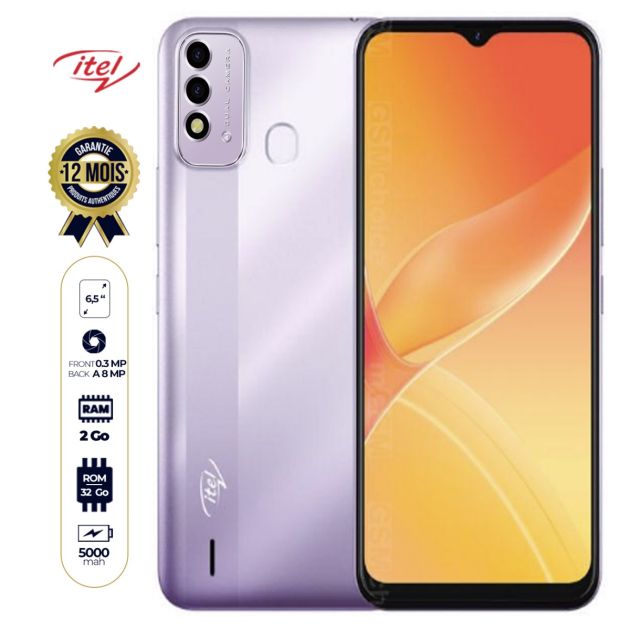 Smartphone Itel P37 - 32Go/ 2Go - 5000mAh - 6.5'' - 8MP - Dual sim - 12 mois de Garantie