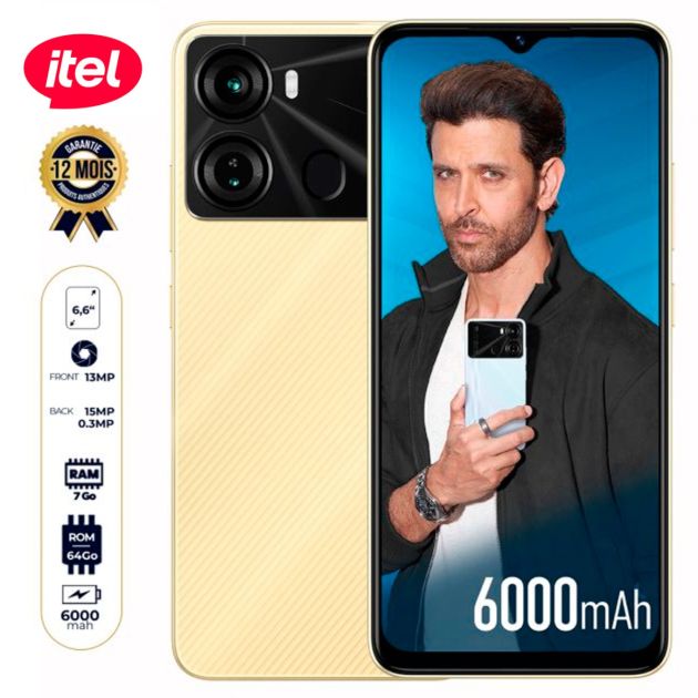 Smartphone Itel P40 4G - 64 Go/ 7Go (4Go+ 3Go) RAM - 6.6" - 2 Nano SIM - 13MP+0.3MP/5MP - 6000mAh - Garantie 12 Mois