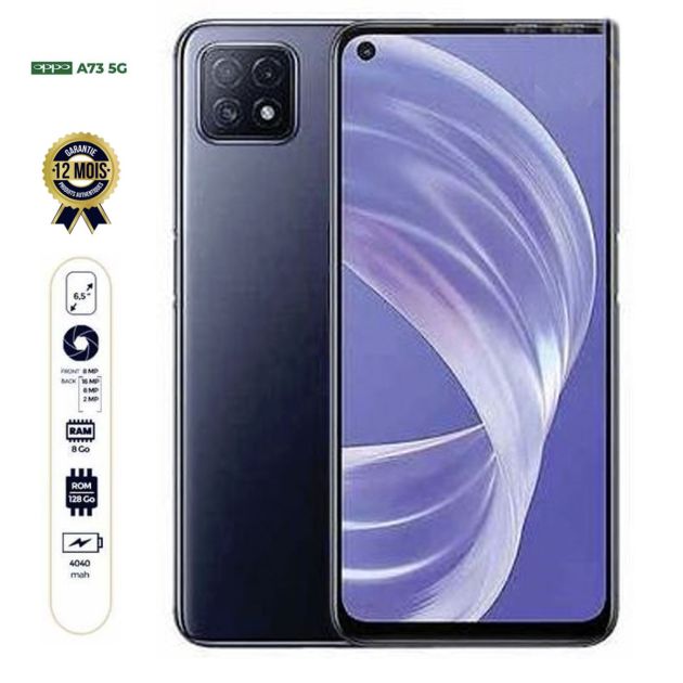 OPPO A73 5G - 128 Go/8Go RAM - 6.5" - 2  Nano SIM - 16MP+8MP +2MP/8MP - 4040mAh - Empreinte digitale - Garantie 12 Mois