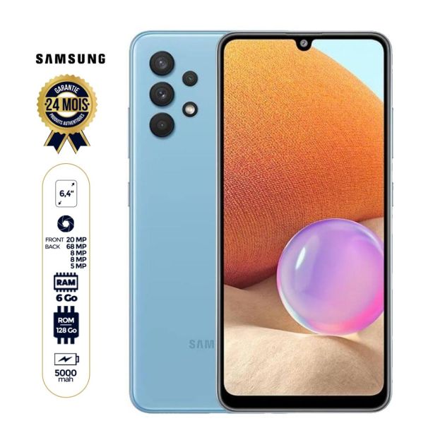 Samsung Galaxy A32 - 6.4" - 128 Go/6Go RAM - Dual nano SIM - 64MP/20MP - 5000mAh - Garantie 24 Mois